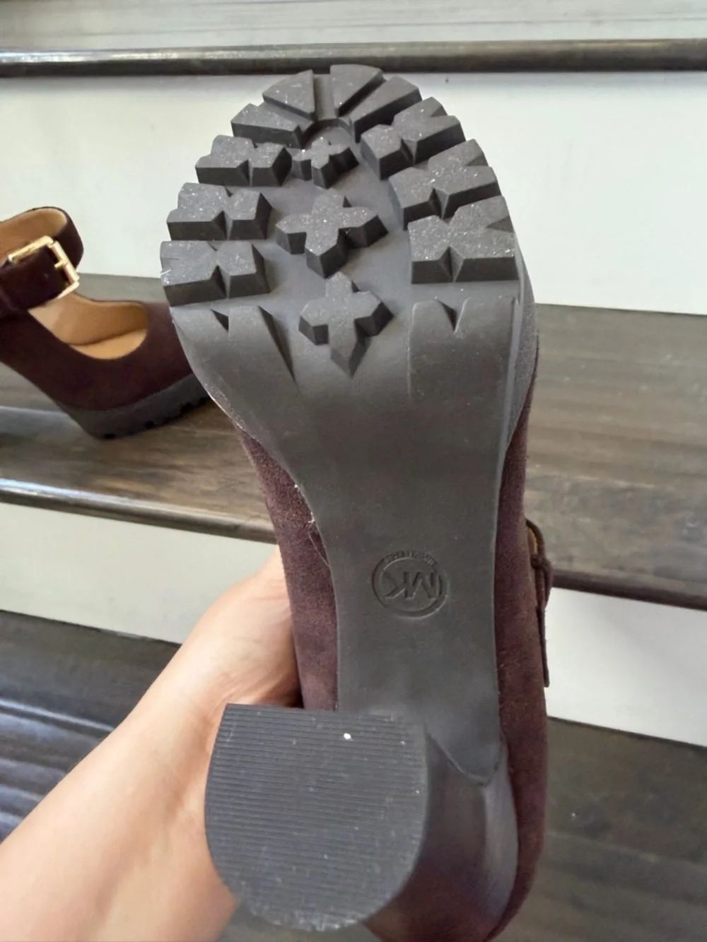 Michael Kors Chocolate Brown Suede Flynn Mary Jane Heels New With Defects sz 8